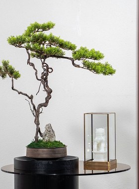 中式客厅盆景仿真迎客松绿植造景摆件办公K室室内盆栽玄关桌面装