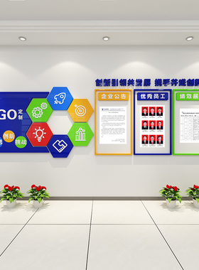 公司名称LOGO设计文化墙贴亚克力定制字办N公室员工风采照片展示