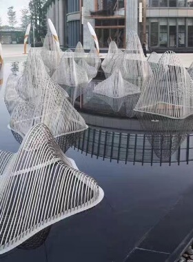 定制欧式园林草坪镂空雕塑假山钢管山形J水景喷泉售楼景观落地摆