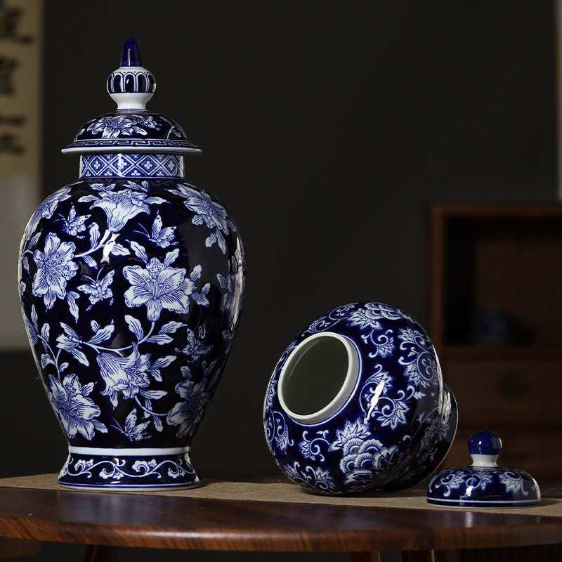 蓝底青花瓷陶瓷花瓶水培鲜花摆件落地储物罐大摆件,淘宝优惠券,粉丝福利购,淘宝优惠卷