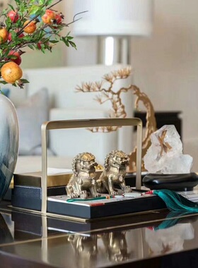 新中式金属提篮托盘分格r盒铁艺摆件样板房间客厅茶几提盒软装饰