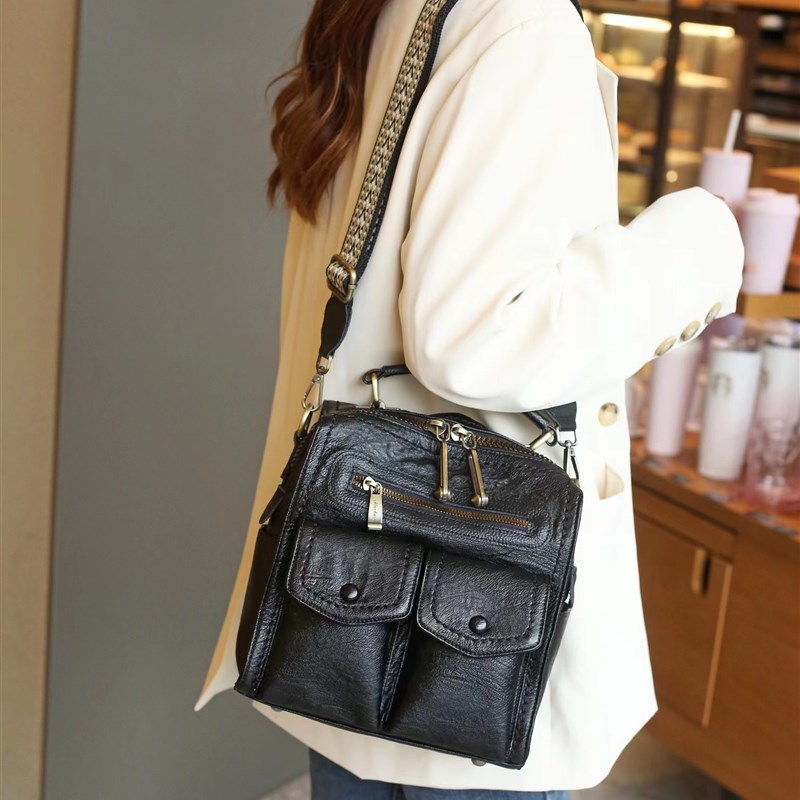 小众多功能双肩包休闲背包女2024新款时尚三用单肩斜挎包手提包 - 图0