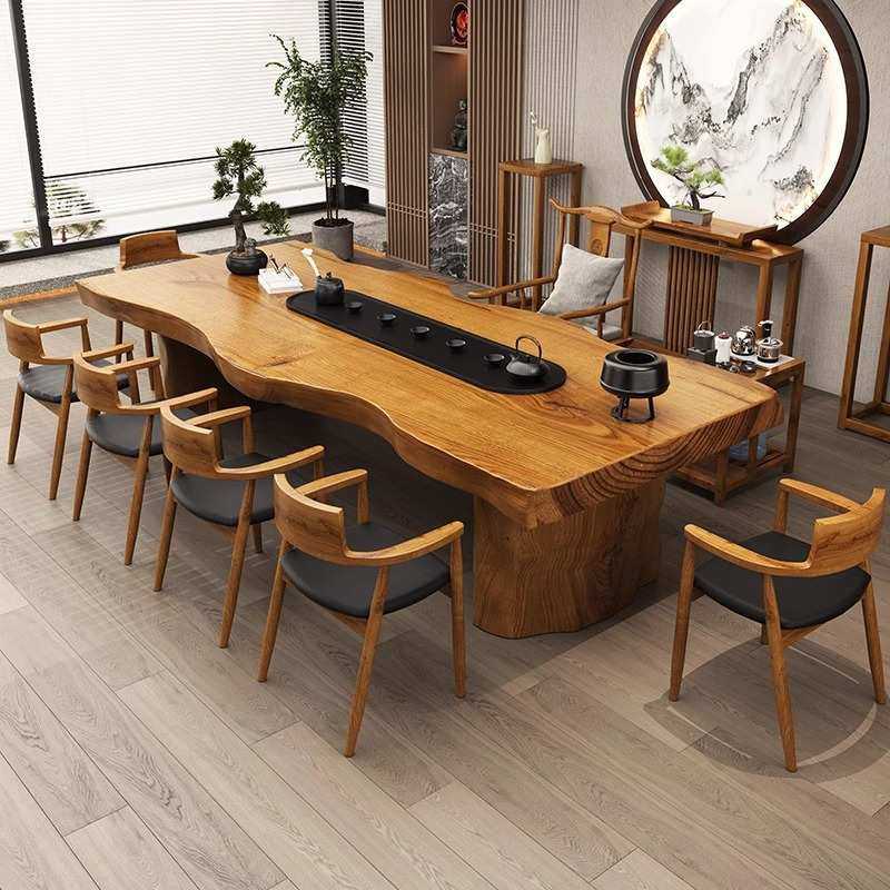 严选新中式禅意实木茶桌茶台原木大板桌自然边功夫茶室茶桌椅组合,淘宝优惠券,粉丝福利购,淘宝优惠卷