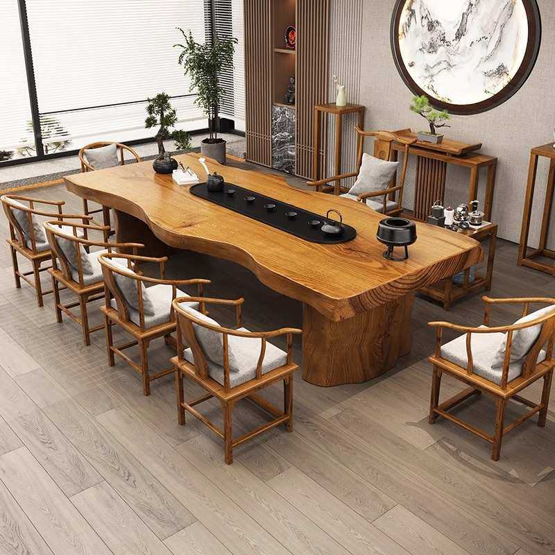 严选新中式禅意实木茶桌茶台原木大板桌自然边功夫茶室茶桌椅组合,淘宝优惠券,粉丝福利购,淘宝优惠卷