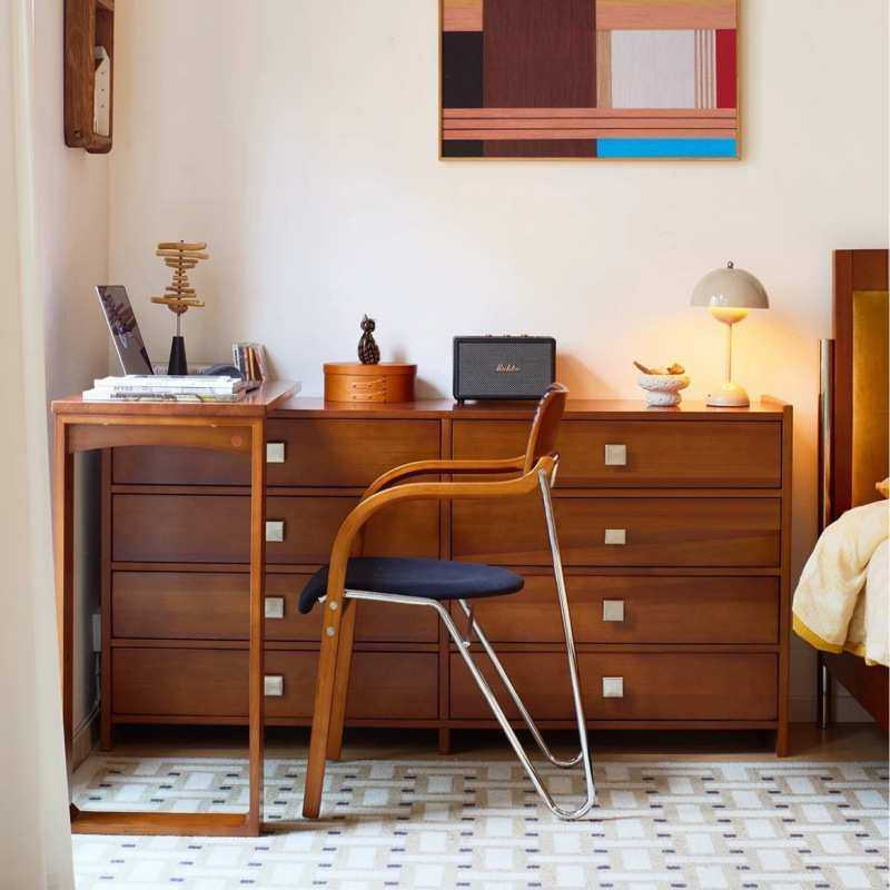 黄杨木复古梳妆台斗柜一体卧室小户型中古置物柜转角化妆桌新款,淘宝优惠券,粉丝福利购,淘宝优惠卷