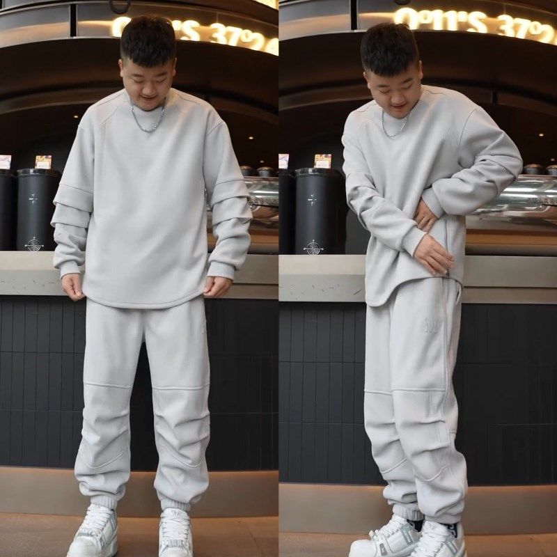 秋冬加绒保暖慵懒风休闲运动套装男士时尚圆领卫衣卫裤潮牌两件套,淘宝优惠券,粉丝福利购,淘宝优惠卷