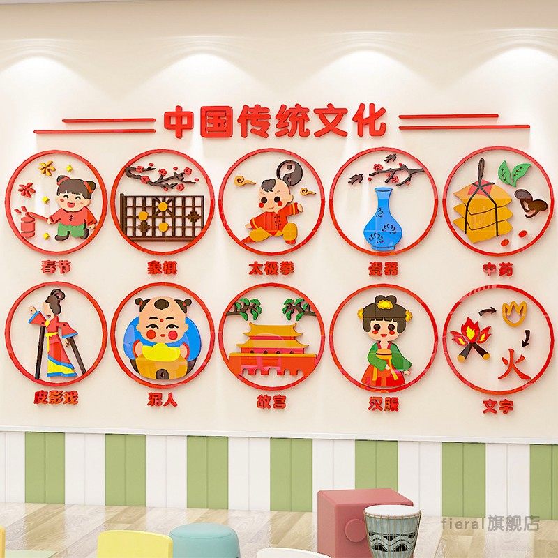 幼儿园环创材料主题墙成品中国传统文化墙贴走廊教室楼道墙面装饰,淘宝优惠券,粉丝福利购,淘宝优惠卷