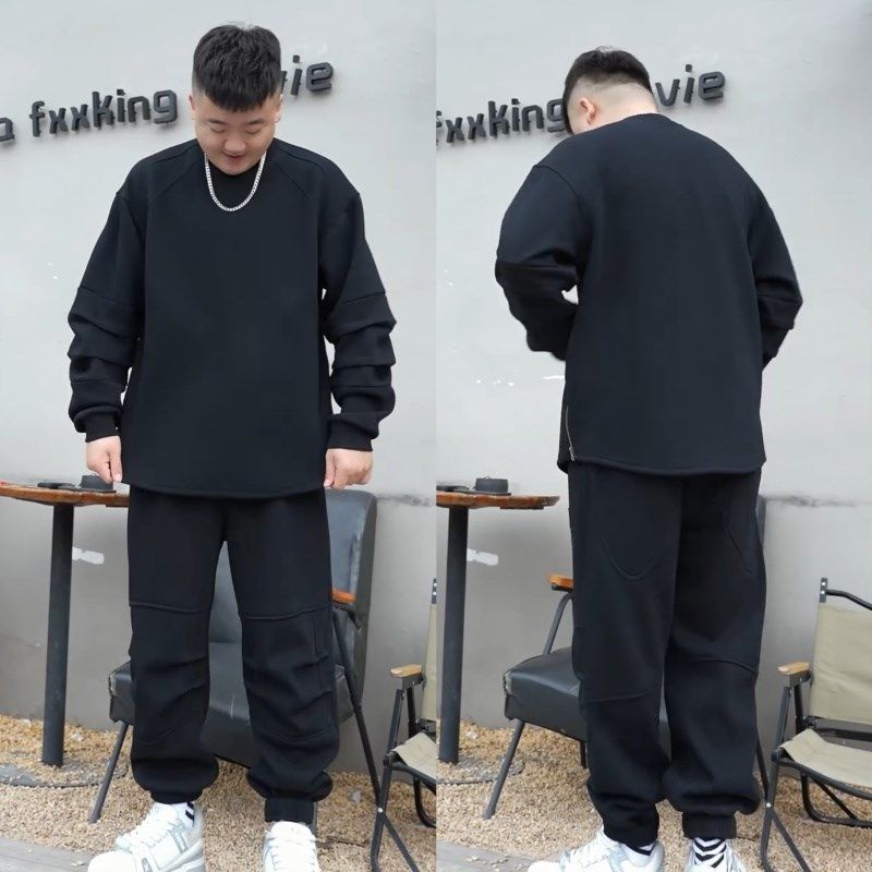 秋冬加绒保暖慵懒风休闲运动套装男士时尚圆领卫衣卫裤潮牌两件套,淘宝优惠券,粉丝福利购,淘宝优惠卷