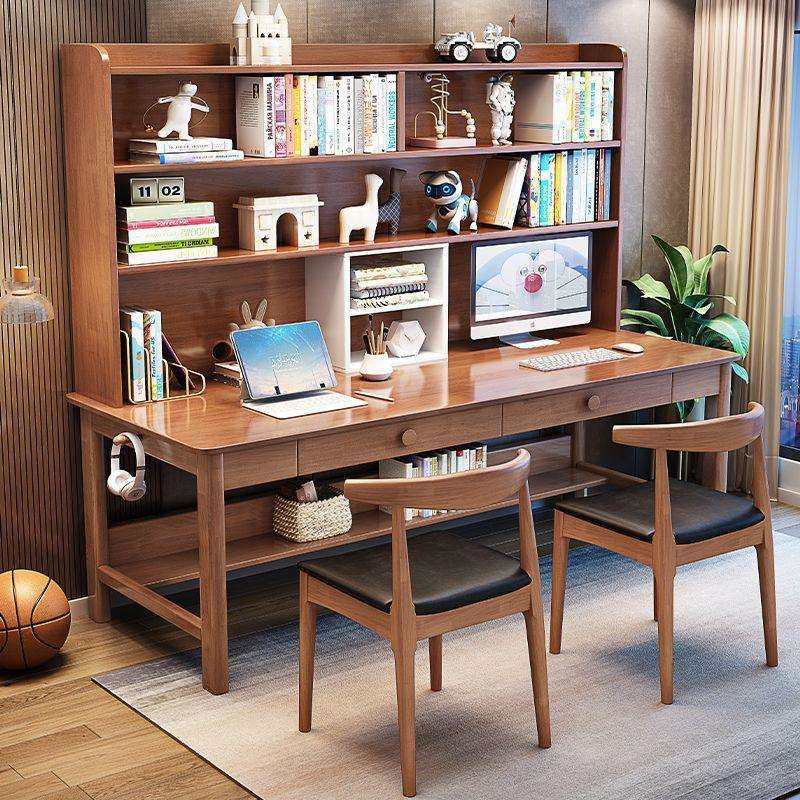 实木双人书桌书架一体电脑办公桌家用卧室儿童学习桌长条桌写字桌,淘宝优惠券,粉丝福利购,淘宝优惠卷