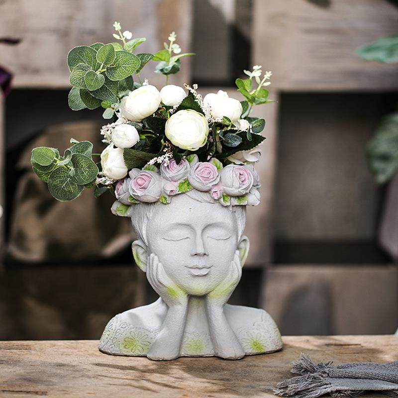艺术摆件盆栽器创意设计家居办公花环女孩植物种植盆水泥装饰花盆,淘宝优惠券,粉丝福利购,淘宝优惠卷