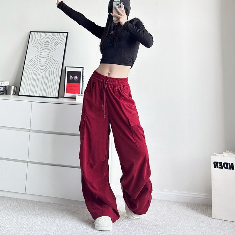 大码阔腿裤女2024冬季新款胖mm宽松显瘦休闲裤高腰抽绳口袋工装裤,淘宝优惠券,粉丝福利购,淘宝优惠卷