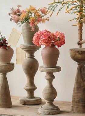 实木罗马柱形花架民o宿侘寂风客厅落地大摆件泡桐木阳台落地置物