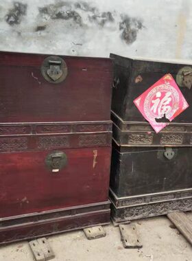 婚嫁箱家具箱老物件旧柜怀旧复古收藏木箱道具摆件老收纳箱中式旧