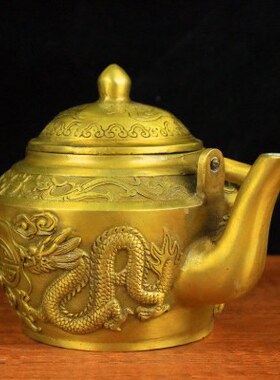 古董老物件提梁壶龙凤乾隆大清铜纯凤龙黄铜茶壶酒壶酒壶酒壶摆件