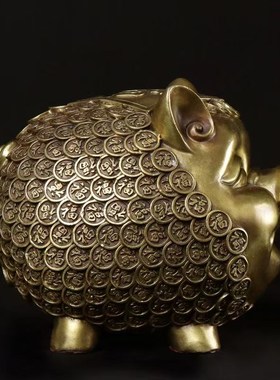 金钱猪摆件黄铜生肖猪金钱猪存钱罐 招财进宝
