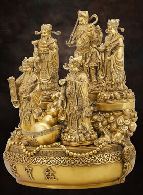 善缘堂五路财神爷像黄铜招宝箫升纳珍赵公明铜像家用桌面装饰摆件