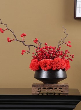 仿真花酒店餐厅新中式客厅餐桌圆桌转盘中间摆放假花摆设组合套装