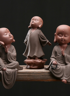 大号禅意紫砂小和尚摆件家居装饰品可爱陶瓷小沙弥客厅桌面摆设