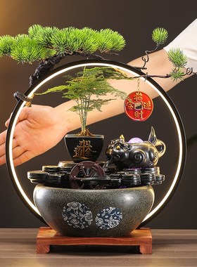 招财流水摆件循环水风水轮生财办公室客厅茶台桌装饰玄关开业礼物