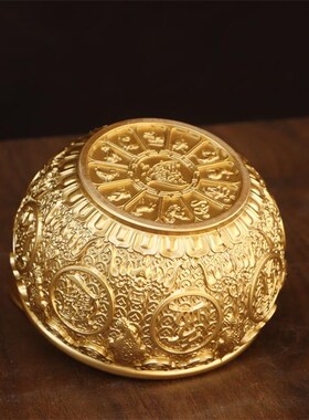 纯黄铜元宝聚宝盆存钱罐摆件家用办公室带盖金蟾聚宝盆工艺品摆设