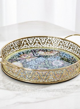 现代金属玻璃托盘客厅家用创意干果盘糖果盘餐厅茶几收纳装饰摆件