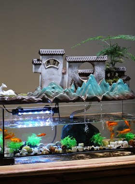 桌面流水摆件鱼缸造景假山喷泉循环水客厅招财轻奢办公室生财灯带