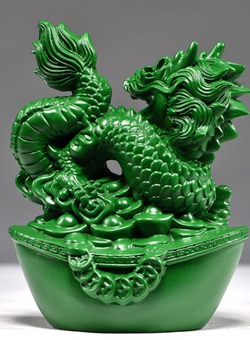 绿色木质龙摆件生肖木头龙家居实木龙雕刻桌面装饰客厅摆设工艺品