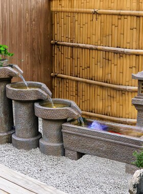 中式假山流水喷泉阳台造景观庭院花园石磨循环水装饰户外鱼池摆件