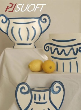 意大利设计师摆件希腊美学手工陶瓷花瓶小众高级卧室客厅装饰套装