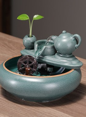 小型桌面流水摆件循环水景水车风水轮招财客厅办公室茶桌葫芦装饰