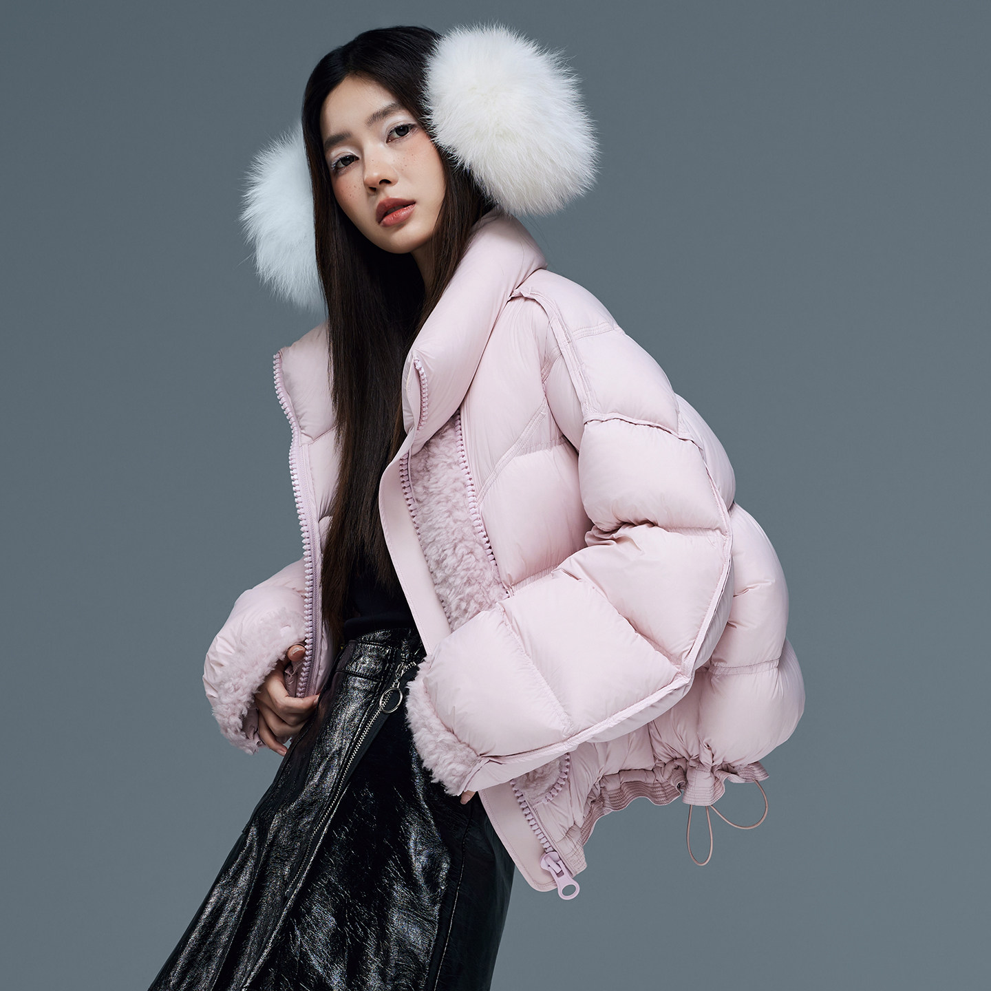 朗曼笛拼接摇粒绒羽绒服女短款轻薄立领外套2025冬季新款百搭上衣,淘宝优惠券,粉丝福利购,淘宝优惠卷