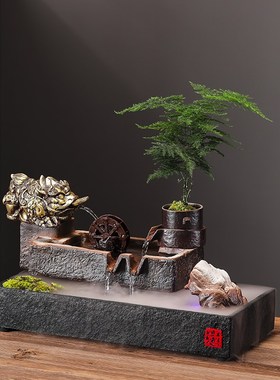 招财流水生财摆件桌面循环水w装饰摆设客厅玄关办公室乔迁开业礼