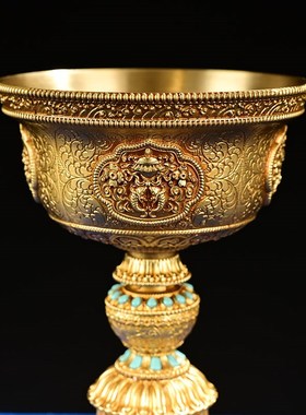 酥油灯座纯铜慧宝八吉祥底座西藏式家用供奉佛前供灯长明灯蜡烛