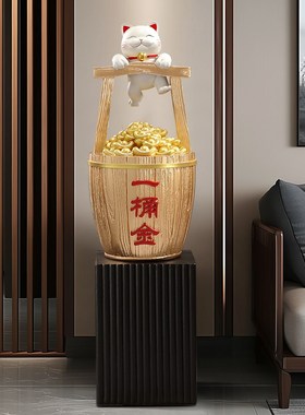 聚财招财猫一桶金摆件生意兴隆客厅大型落地新店公司开业乔迁礼物