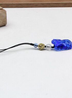 牛手机吊坠挂件手机链生牛水晶蓝手机精雕肖坠时尚转运水晶饰品