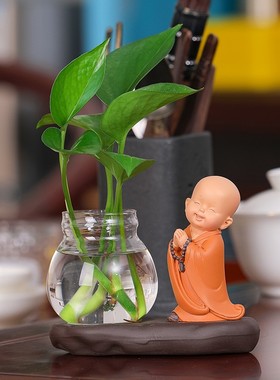 新中式禅意小和尚家居摆件装饰品可爱小沙M弥公仔办公室桌面小摆