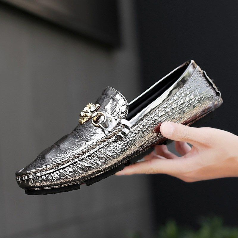 夏季男豆豆鞋大码男鞋白色小皮鞋银色青年潮男套脚驾车鞋理发师鞋,淘宝优惠券,粉丝福利购,淘宝优惠卷