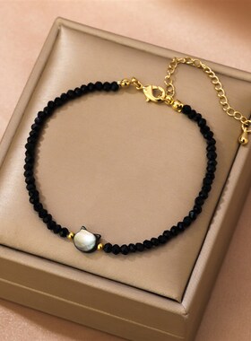 百搭小猫咪手链2024年新款潮黑色串珠手环小众设计感冷Z淡风手饰