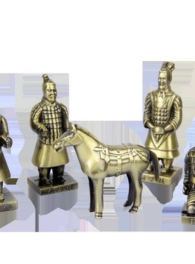 朴器 合金兵马俑五件套摆件西安铜车马俑秦兵马俑摆件工艺品礼品