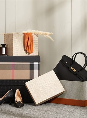 MOON慕空间样板房黑盖收纳盒衣帽间装饰品收纳箱整理箱软装摆件