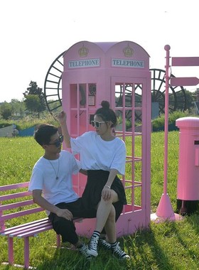 复古铁艺工艺品网红店电话亭户外大型装饰摆件摄影道具邮筒书亭