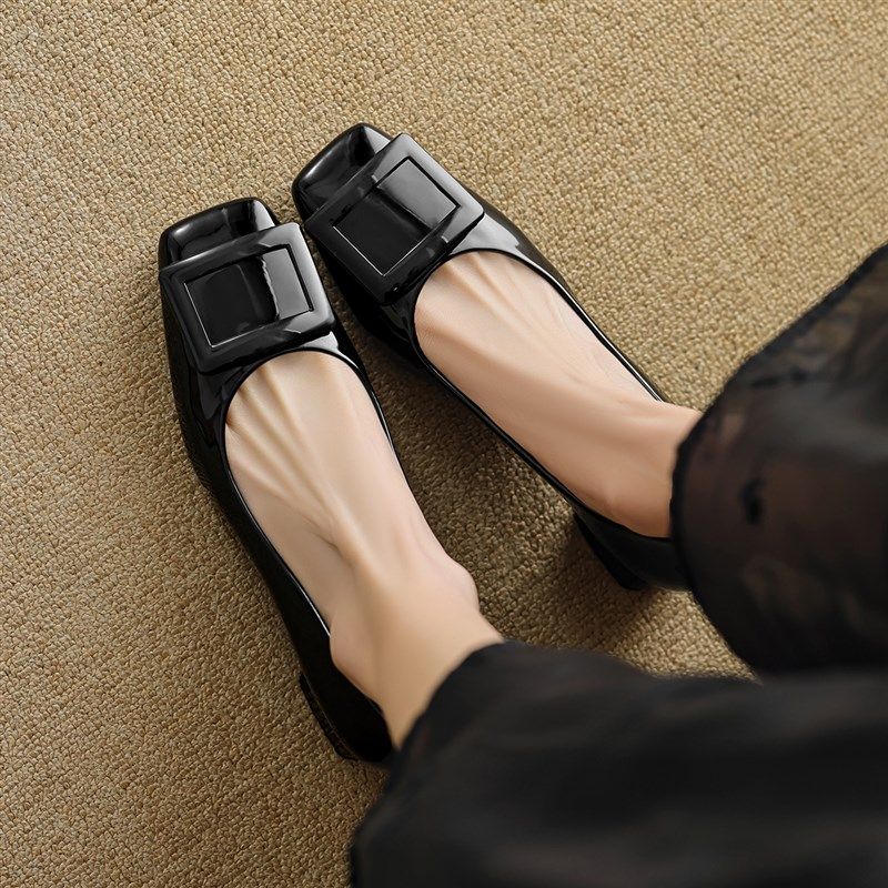 裸粉色高跟鞋女夏季2024新款法式晚风方扣单鞋粗跟大码女鞋41一43,淘宝优惠券,粉丝福利购,淘宝优惠卷