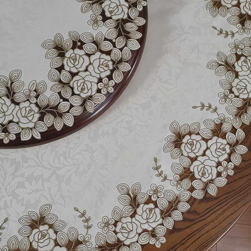 米黄大圆桌布小圆茶几盖巾布艺绣花茶色玫瑰欧式美式中式圆形台布,淘宝优惠券,粉丝福利购,淘宝优惠卷