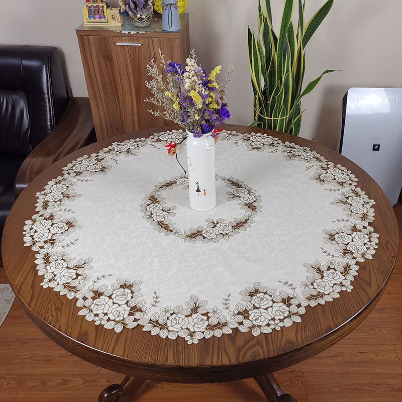 米黄大圆桌布小圆茶几盖巾布艺绣花茶色玫瑰欧式美式中式圆形台布,淘宝优惠券,粉丝福利购,淘宝优惠卷