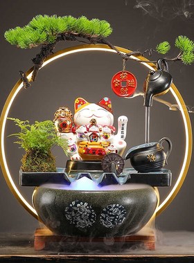 创意悬壶招财猫流水摆件乔迁开业礼物家居客厅办公室轻奢装饰摆设