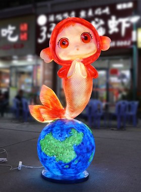 玻璃钢仿真小龙虾模型发光鱼雕塑海鲜酒楼烤鱼店吉祥物装饰大摆件