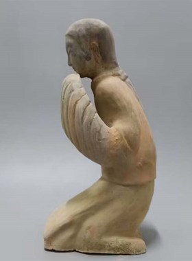 仿古陶俑 汉代跽坐拱手俑 陶器摆件 古典L工艺品 博古架装饰艺术