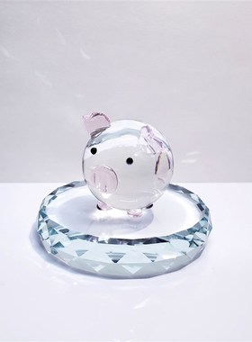 水晶小猪琉璃摆件创意礼品汽车饰品玻璃十L二生肖定制可爱动物属