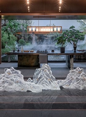 新款双面肌理山型雕塑艺s术品酒店大堂透明树脂摆件样板房软装饰