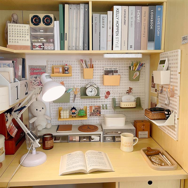 Perforated board wall rack dormitory punch-free desk student study wall hook desktop wall storage